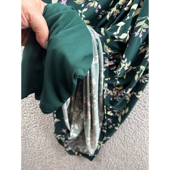 Lauren Ralph Lauren Green Floral Print Draped Waist Knee-Length Dress 3/4 Sleeve - Picture 7 of 10